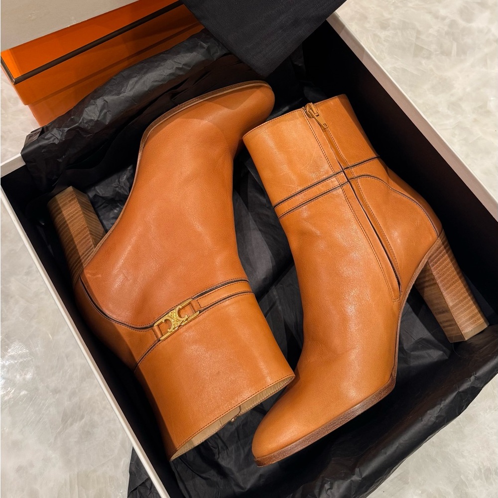 Brand New Celine Tan Leather Ankle Boots